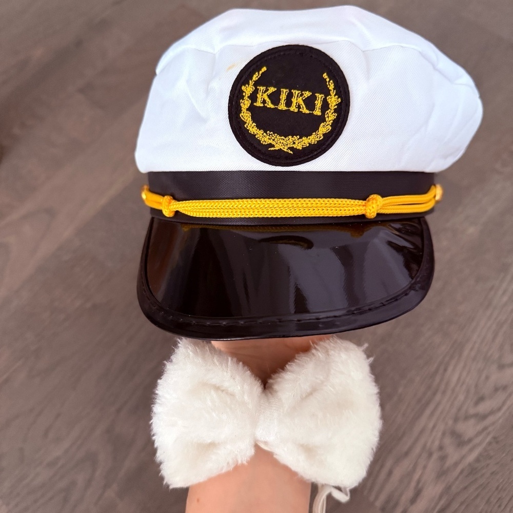 Kiki on the River Captain Hat & Fuzzy Bowtie Playboy Hugh Hefner Style Costume